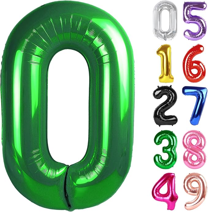 Dark Green Number 0 Balloon 40 Inch, 0 Balloon Number for 10th 20th 30th 40th 50th 60th Birthday Decorations, Dark Green Party Supplies