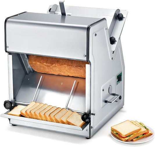 VEVOR Electric Bread Slicer, 370W 1680RPM Bread Slicing C, Stainless Steel Countertop Bread Cutter Machine for 12mm Slice Thickness, Commercial & Home Use for Bakeries Restaurants, 120V