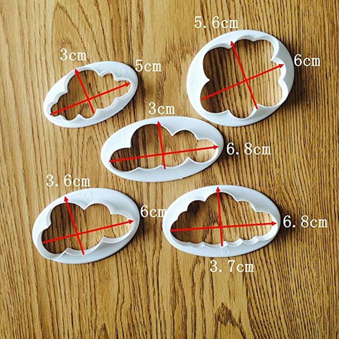 Palksky Cloud Fondant Cutter Fluffy Cloud Plastic Cookie Cutter Cake Mold Sugar Craft Mold Cake Decorating Tools(5PCS)