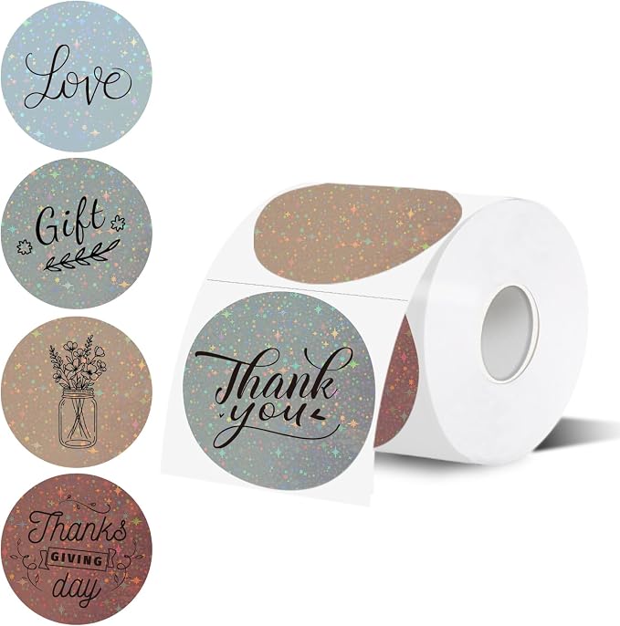 3''Holographic Thermal Label,Round Self-Adhesive Direct Thermal Label,for DIY Logo Design,Name Tag (200/Roll Beige)