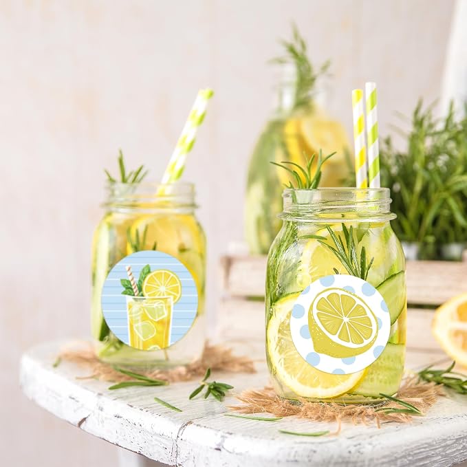 Louise Maelys 500pcs Lemon Stickers for Cups - 1.5 Inch 4 Lemon Patterns Waterproof Stickers Labels Perfect for Lemonade Stands Party Favours，Homemade Treats, Cups