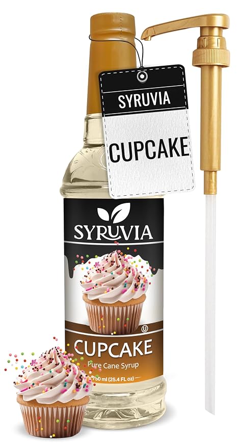 Syruvia Coffee Syrup, Cupcake Flavored Syrup for Drinks, Lattes, and Desserts – 25.4 fl oz - with Pump