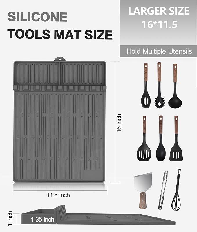 Silicone Griddle Tools Mat for Blackstone - Large Silicone Spatula Mat with Drip Pad - Griddle Mats BBQ Grill Accessories - Blackstone Griddles Accessories, Gifts for Men(Gray)