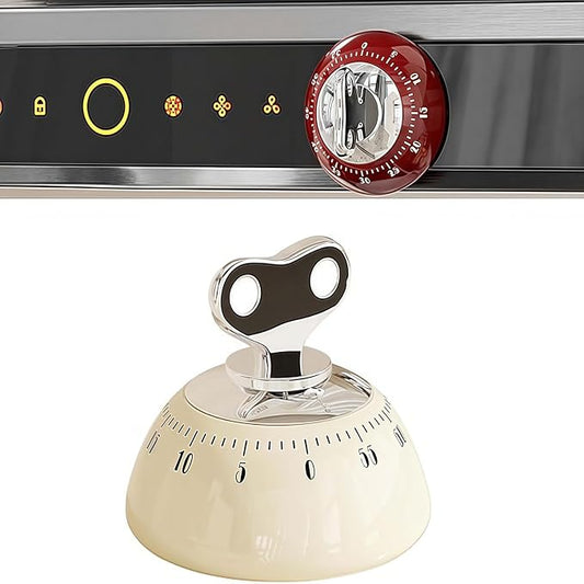 Magnetic Mechanical Kitchen Timer - Wind Up 60 Minutes Countdown Timer, No Batteries Needed, for Cooking, Baking, Classroom, Study & Desk Use (White)