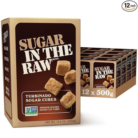 In The Raw Turbinado Cane Sugar Cubes, 17.6 oz. Box, 12 Pack, Pure, All-Natural Turbinado Sugar, Non-GMO Project Certified, Kosher, Vegan and Gluten Free