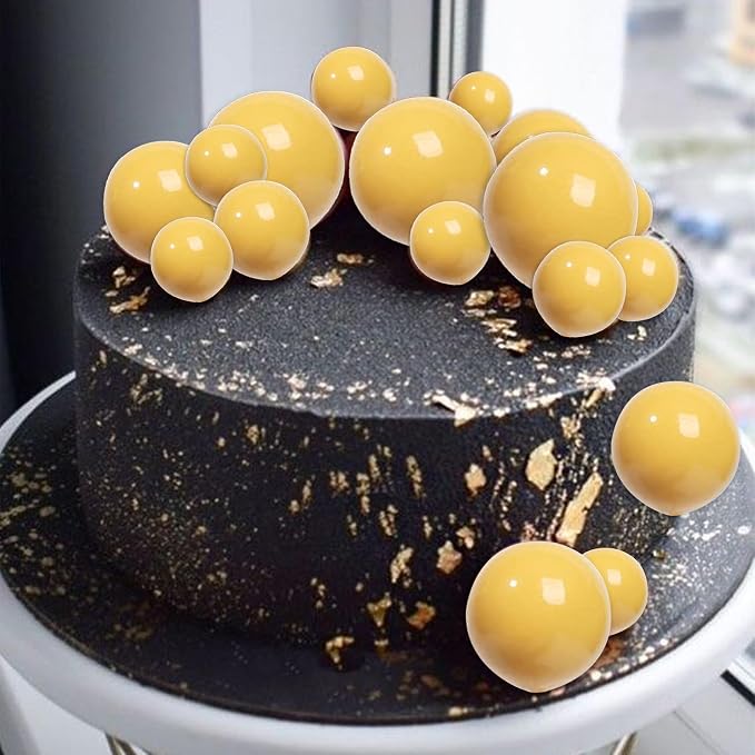 24 PCS Ball Cake Toppers Balls Cupcake Toppers Insert Foam Ball Shaped Cake Picks Mini Balloon Cake Decoration for Wedding Anniversary Baby Shower Birthday Party Cake Decorations Supplies Yellow