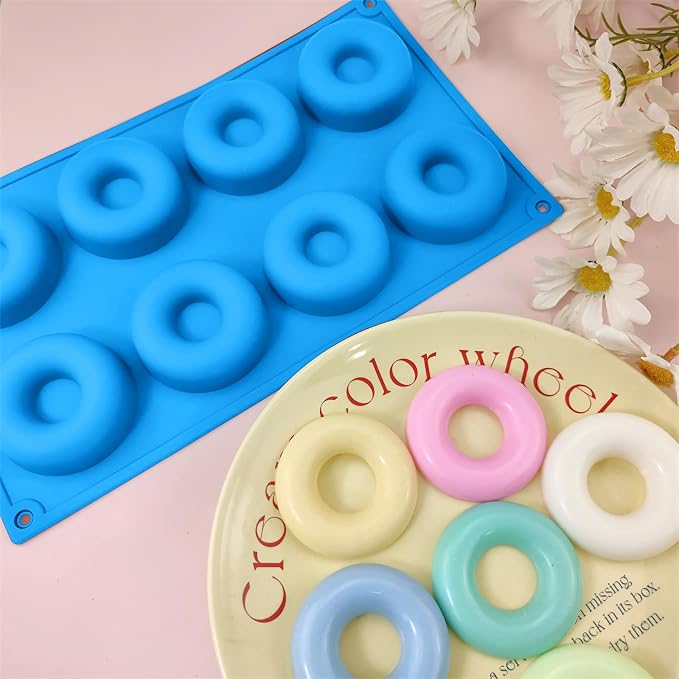 2er Pack Silicone Donut Mold - Non-Stick Silicone Doughnut Pan DIY Chocolate Baking Cookie Molds, Heat Resistant, Make Donut Cake Biscuit Bagels, BPA Free Dishwasher Safe (blue, 8 Cavities)