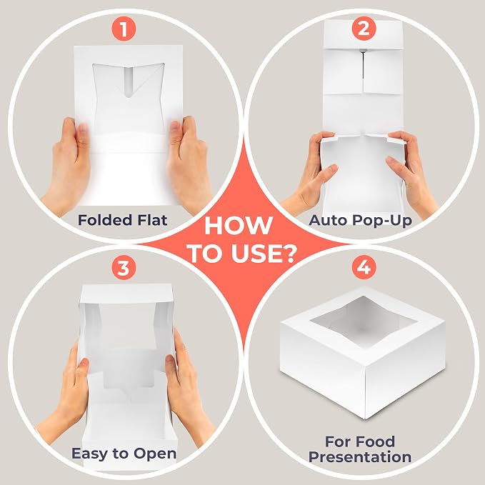 Fit Meal Prep 25 Pack Bakery Boxes with Window 6x6x4