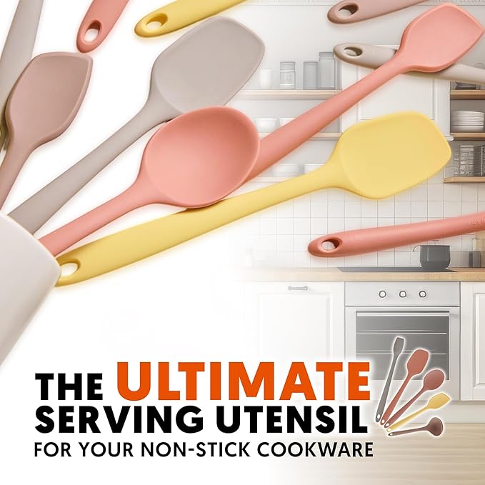 Platinum Silicone Topping Spatula for Cooking – BPA Free Heat Resistant Cooking Utensils for Non Stick Pans – One-Piece Spoonula for Baking, Mixing & More – Kitchen Scraper 10.7” Brown