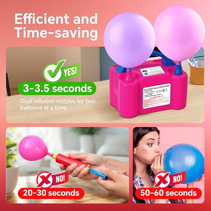 Electric Balloon Pump,110V 600W Portable Dual Nozzles Balloon Pump,Air Pump Balloon Blower for Party Decorations with Tying Tool