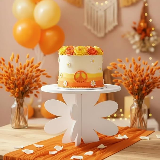 Lallisa 12" Groovy Daisy Cake Stand White 3D Floral PVC Groovy Party Decorations with Engraved Flower Holder Dessert Stand Centerpieces for Wedding Birthday Spring Tea Garden Themed Party Supplies