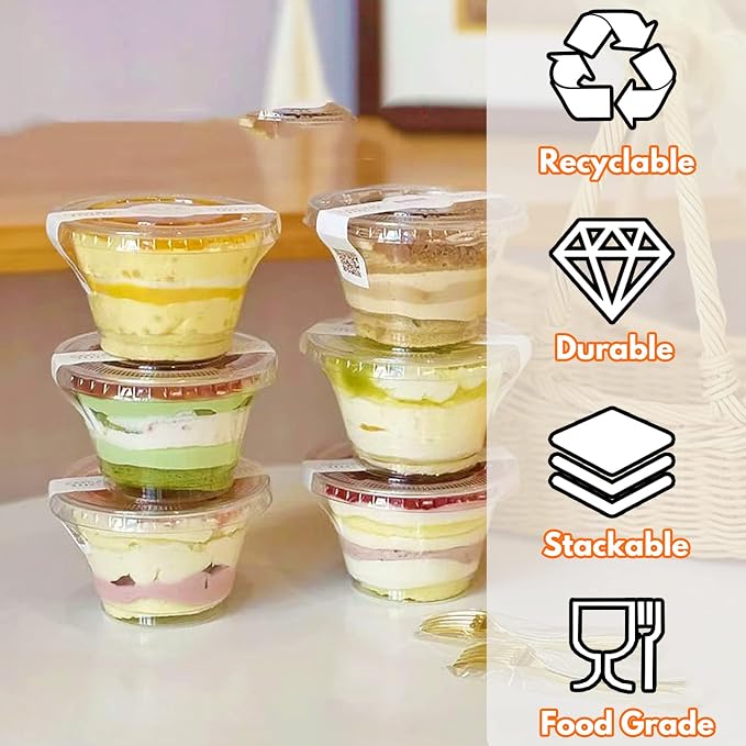 Tiaiidi 50 Pack Clear Cups with Lids,6 oz Plastic Disposable Cups with Flat Lids(No Hole),Crystal PET Dessert Party Cups for Smoothy's,Ice Cream,Fruits,Snack,Cold Drinks