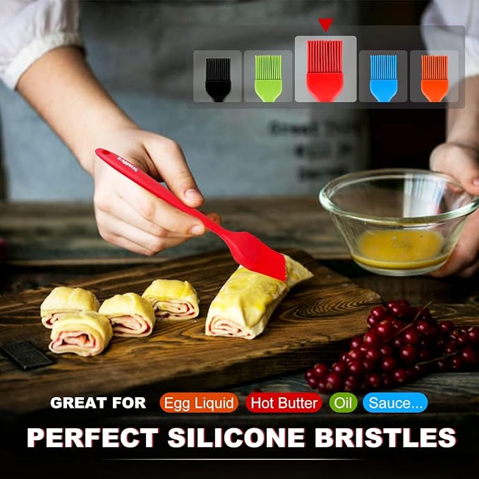 Walfos Silicone Pastry Brush, 600℉ Heat Resistasnt Basting Brush, Perfect for Baking,BBQ Grill,Kitchen Cooking,BPA Free and Dishwasher Safe (5 Pcs)