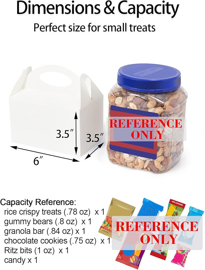 Happyhiram Party Favor Boxes White 12 Pcs, Small Treat Boxes with Handles 6 Inch Gable Candy Boxes Paper Gift Bags for Kids Birthday Baby Shower Bridal Shower and Wedding, 1 Count (Pack of 12)