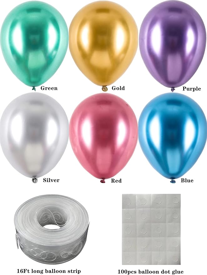 Colorful Party Balloons 100pcs 12inch Chrome Metallic Helium Balloons for Birthday Party Decoration and Arch Decoration Wedding Birthday Baby Shower Christmas Party