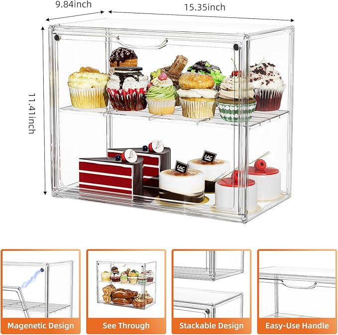 2 Tier Cupcake Stand Acrylic Cardboard Cupcake Tower Holder, Dessert Pastry Cookie Display Stand Case with Lid for Birthday Wedding Party Decoration, Large Adjustable Bread Box, XXXL
