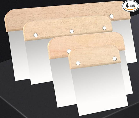4pc wooden handle stainless steel Bench dough scraper set size 4 "6" 8 "10", baking scraper, cutting tool, scraper putty knife