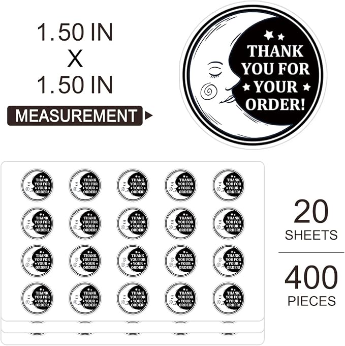 Thank You for Your Order Small Business Stickers,Black Gothic Moon Thank You Stickers, Online Retailers Thank You Paster for Packages, 400 PCS