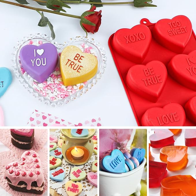 Webake Large Conversation Heart Mold for Baking, Heart Silicone Cake Molds 6-Cavity Heart Shaped Cake Pans,2 Packs
