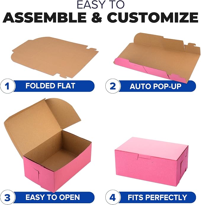 Fit Meal Prep [10 Pack] Pink Bakery Boxes 6x4.5x3 Pastry Box for Cupcakes, Desserts, Cookies, Candies, Ideal Packaging for Bakeries, Home-made Baked Favors, Gifts