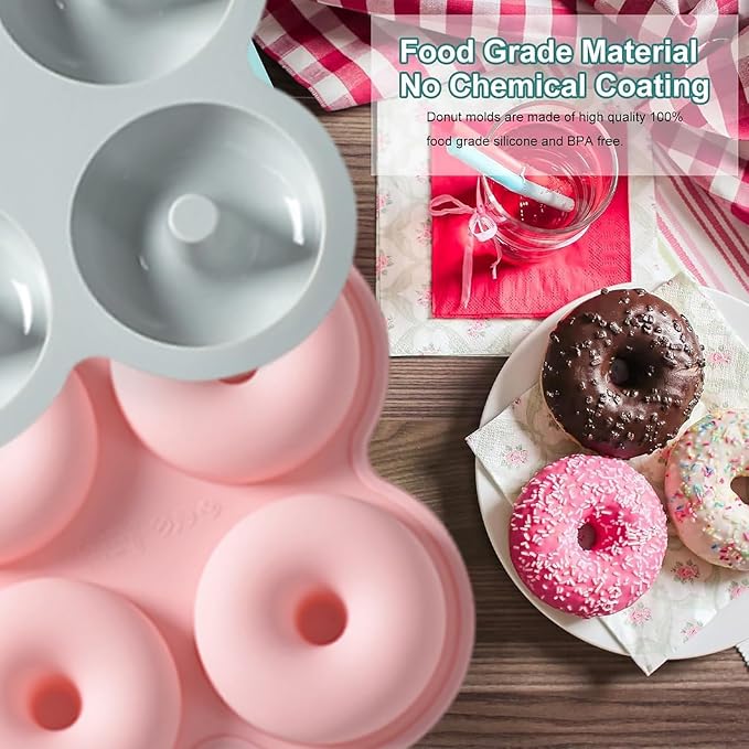 Silicone Donut Molds, Donut Pan Silicone Baking Molds, 4 Cavity Non-Stick Doughnut Pan, Make Perfect Donut Cake Biscuit Bagels Muffin, Heat Resistant and Microwave Safe(Set of 2)
