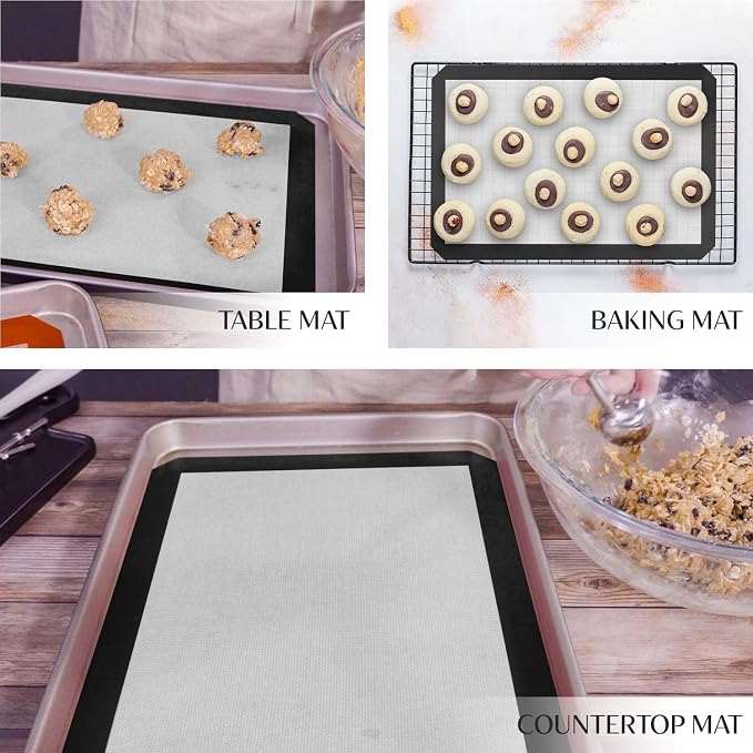 Medium Silicone Baking Mat (15.7'x19.7') with Measurement Indicators, Non-Slip Surface, and Pastry Mat Sheet for Dough Rolling - Perfect for Creating Cookies, Macarons, and Bread - Pack of 2