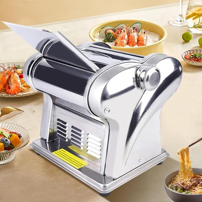 Electric Dough Roller Sheeter, 135w Stainless Steel Automatic Noodle Pasta Maker Machine 6 Thickness Knobs Spaghetti Roller Pressing Machine for Commercial and Homemade Use (110V)