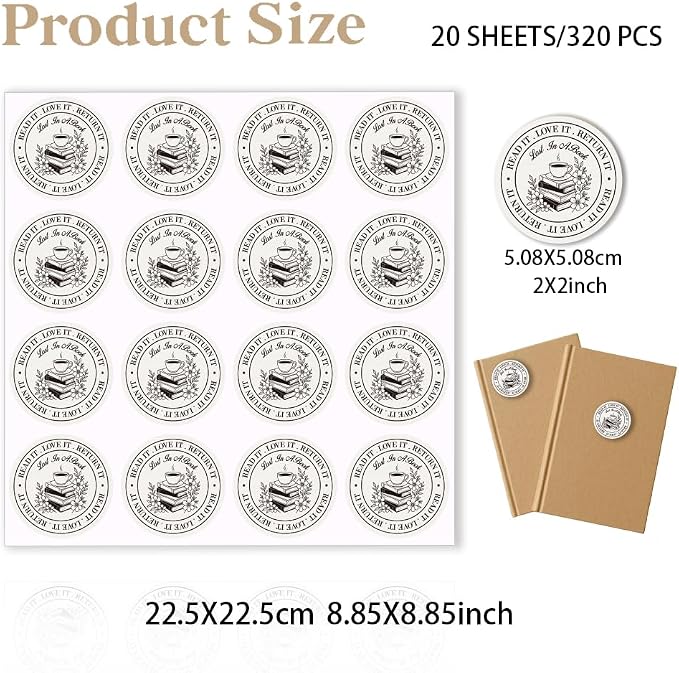 320 Pcs Book Stickers for Bookworm, 2 Inch Round Waterproof Bookish Sticker Self-Adhesive Personalized Love Reading Sticker for Laptop Books Book Lover Gift Accessories