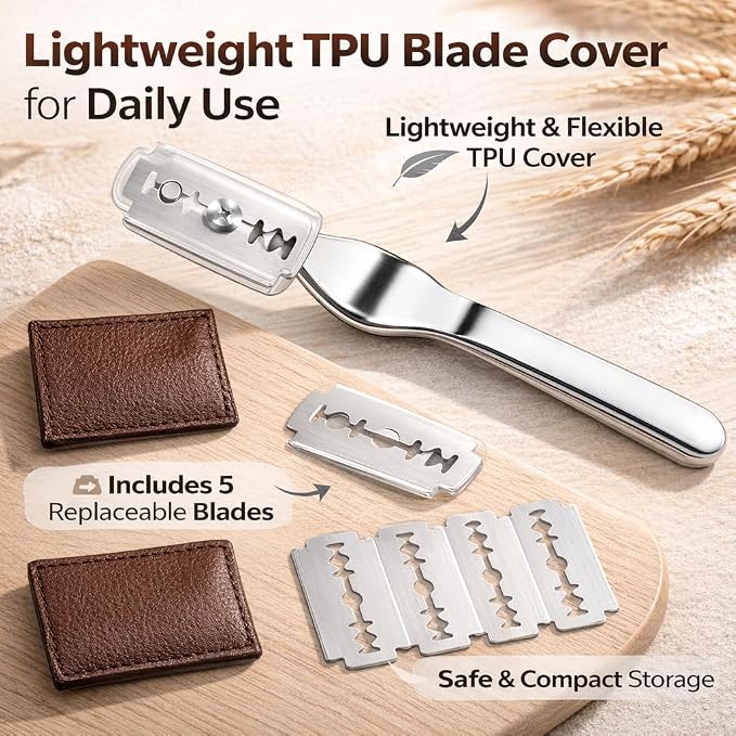 TFORESTER Bread Lame for Sourdough Baking – Stainless Steel Bread Scoring Tool with 5 Razor Blades & Lightweight TPU Cover – Dough Scorer Knife for Artisan Bread, Baker Gift-1Pack