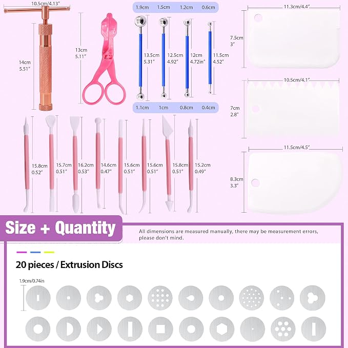 Swpeet 36Pcs Rose Gold Clay Extruder Gun Fondant Sugar Paste Extruder Clay Cake Sculpture Gun, Ball Stylus Dotting Tool with Plastic Scraper, Cake Decorating Supplies Modeling Tool