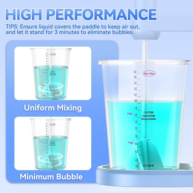 LET'S RESIN Upgraded Rechargeable Resin Mixer with Stand，3-Speed Epoxy Mixer with Minimizing Bubbles, Electric Resin Mixing Tool For Epoxy Resin, Silicone, Paint, DIY Crafts (Included 2 Sizes Paddles)