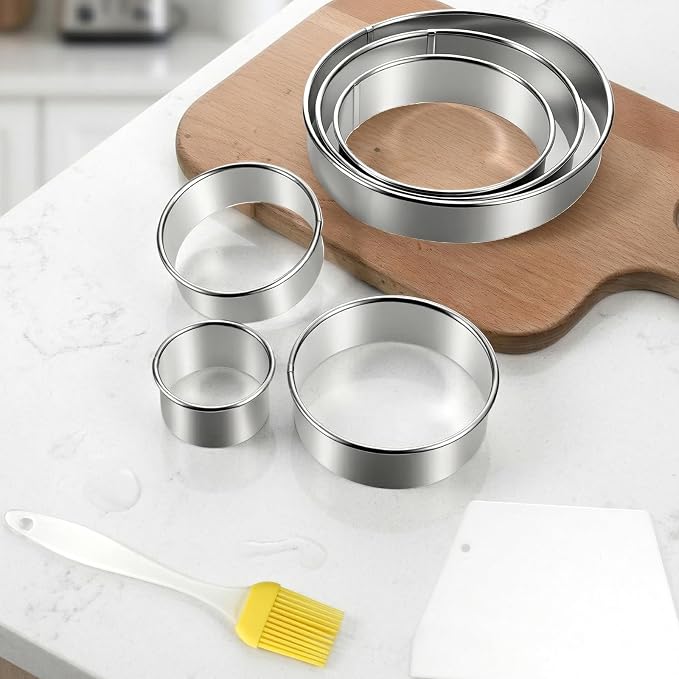 6 Inch Round Cookie Mold, Circle Cookie Cutter 8 Piece Round Cookie-Cutter & Scraper & Silicone Pastry Brush Set for Pastry,Donut,Fondant,Cake,Cookies, Diameter (2, 3, 3.7, 4.3, 5.3, 6 Inch)