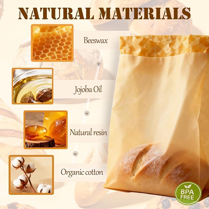 2 Pack Beeswax Bread Bags for Homemade Bread Sourdough, 17x13 Inch | Cotton Linen, Zipper Closure, Freezer Safe, Reusable, For Sourdough Homemade Bread
