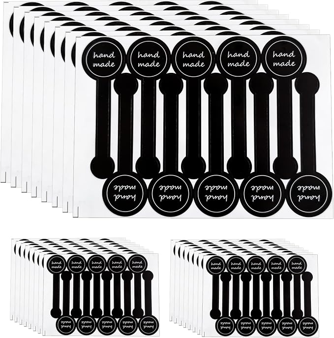 300 Pcs Black Handmade Bakery Stickers, Tamper Seal Labels | 3.93 x 1.18 in peel-and-stick paper labels for bakery packaging, cake boxes, candy bags, dessert cups, envelopes, and crafts.