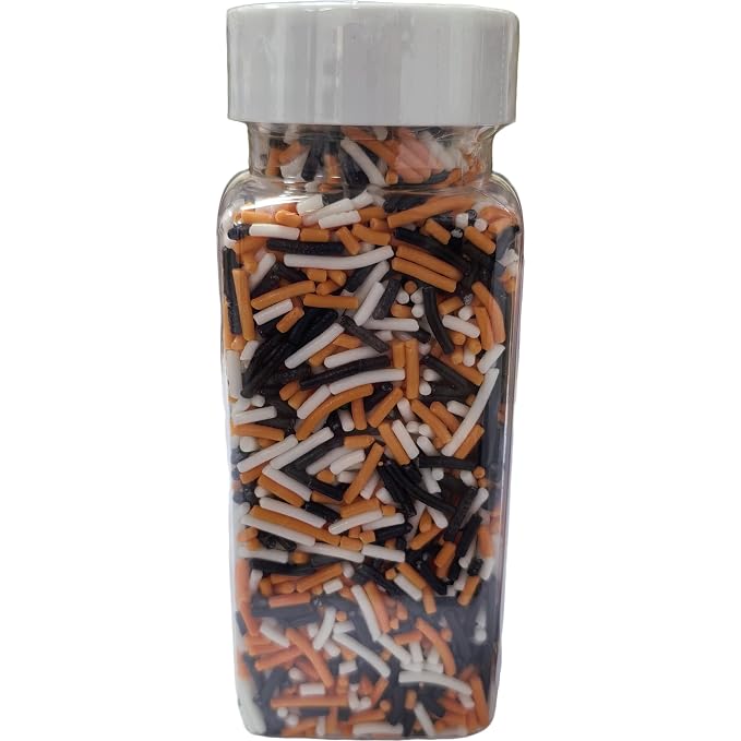 Senchanting Black Orange White Jimmies Sprinkles, Edible Halloween Themed Sprinkle Mix, Thanksgiving Birthday Jimmy Sprinkles Toppers for Decorating Baking Cupcakes Cake Cookies Ice Creams Donuts Candy