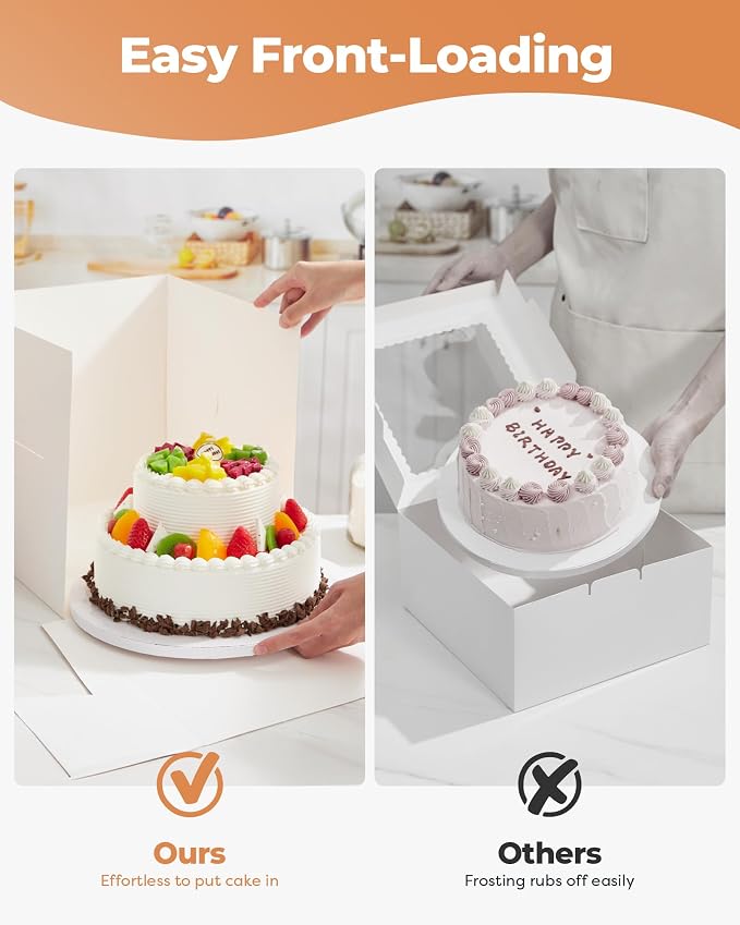Kootek Cake Box with Board Drum, 12x12x12 Inches Tall Bakery Box with Window, Disposable Cake Container with Lid for Cake, Treat Cookie Dessert, Pastry, Birthday Party, Weddings