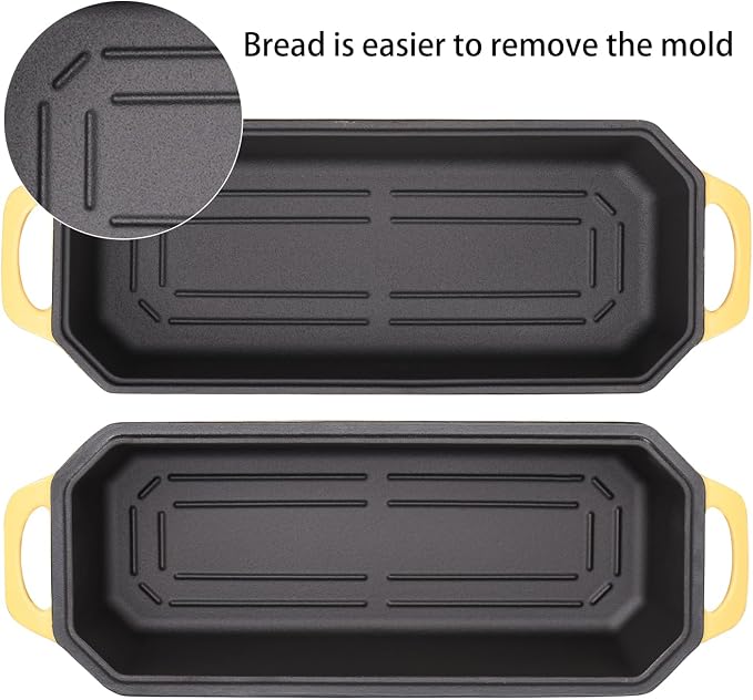 Flavehc Bread Pan Cast Iron Loaf Pan with Lid Bread Loaf Pan 13x5 Inch Enameled Cast Iron Sourdough Bread Pan,Yellow