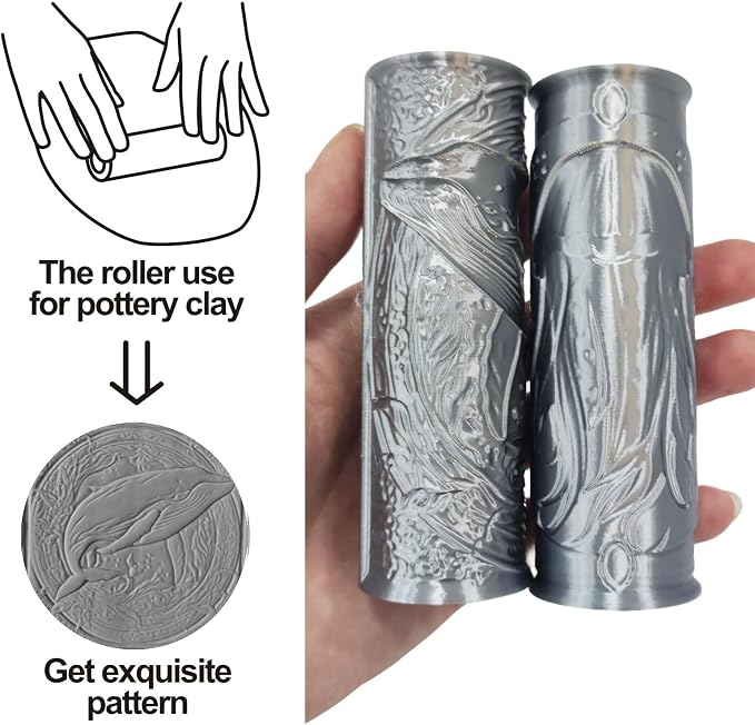 Pottery Clay Animal Texture Roller,Polymer Molding Art Hand Rollers Tools,Embossing Pattern Rolling Pins for DIY Crafts Making,4.1 Inches,Whale and Jellyfish,2 Piece