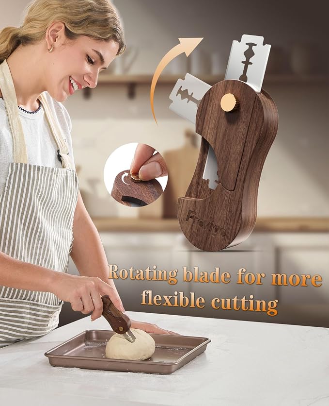 Bread Lame, Scoring Tool for Sourdough with 5 Retractable Razor Blades, Professional Dough Scorer with Magnetic Safety Design, Bread Slashing Tool, Sourdough Knife Supplies for Baking (Walnut)