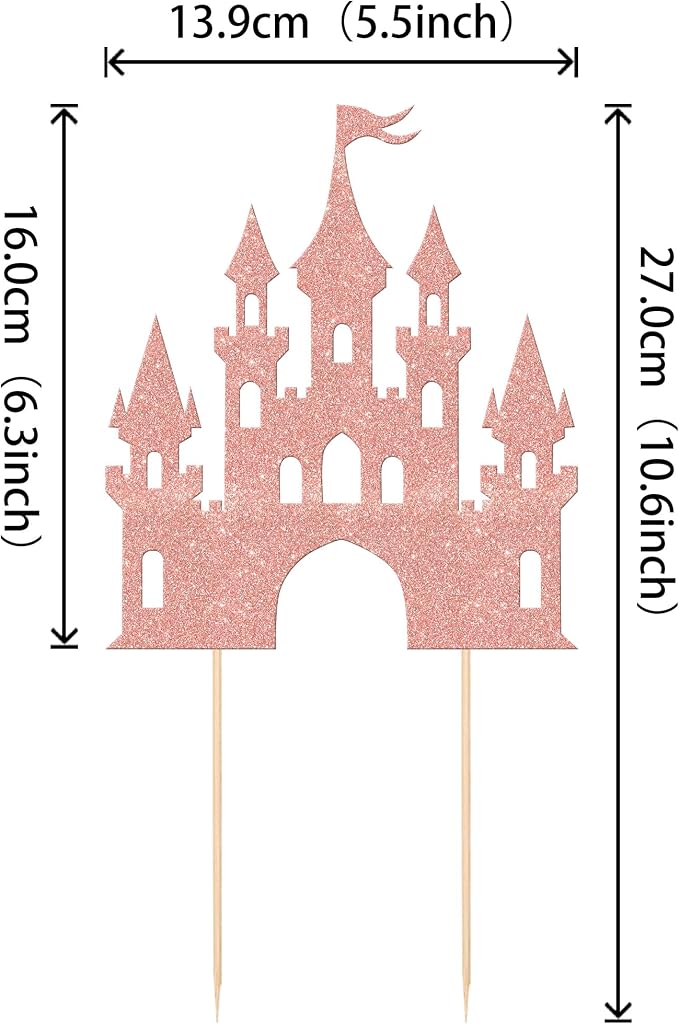 1 PCS Castle Cake Topper Glitter Queen Princess Castle Cake Pick Castle Theme Birthday Party Decoration for Princess Happy Birthday Girls Baby Shower Party Cake Decorations Supplies Rose Gold