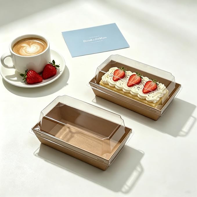 100 Pack Charcuterie Boxes with Clear Lids, Small To Go Food Containers, Disposable Kraft Bakery Treat Boxes for 2 Cupcakes, Cake Slice Sushi Strawberry with Stickers