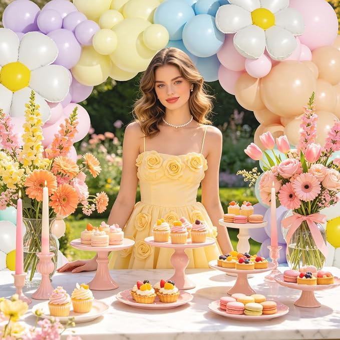 Pastel Daisy Flower Balloon Garland Arch Kit, Pastel Macaron Flower Balloons for Baby in Bloom Baby Shower Birthday Party Decorations