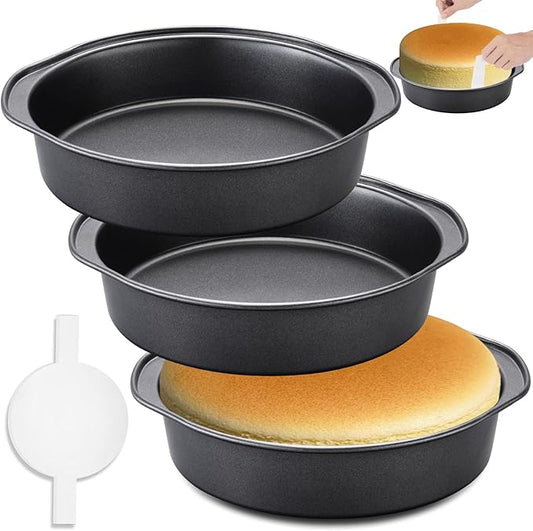 8 Inch Cake Pan - 3PCS Carbon Steel Round Cake Pans with 100 Pieces Parchment Paper, Non-stick & Easy Demolding, Non-toxic & Healthy