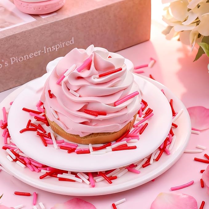 Valentines Jimmies Sprinkles - Pink Red White Jimmies Mix for Cake Decorating, Edible Cookie Cupcake Decorations for Valentine's Day Baking & Party Treats