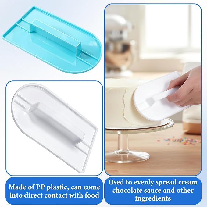 2Pcs Fondant Smoothing, 14.5 x 8 cm/5.7" x 3.1" Fondant Tools Plastic Cake Decorating Smoother & Polisher Cake Decorating Tools Cake Leveler for Smoothing Icing Decoration Sugar Craft (White, Blue)