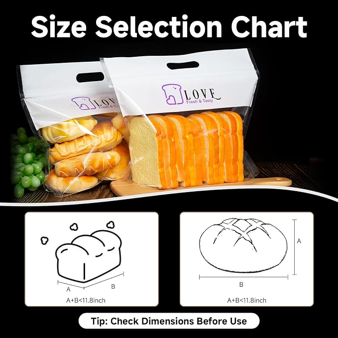 Plastic Bread Bags for Homemade Bread, Freezable Seal Tight Bakery Bags with Clear Window for Loaves, Sourdough，Bagels (50 Packs) White-13.8" x 11.8"