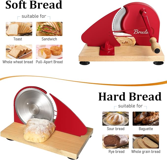 Brvclon Manual Bread Slicer Adjustable Thickness, Hand Crank Bread Slicer for Homemade Sourdough Bread with Scale Line & Suction Cup & Metal Guide,Quality Solid Wood Base & Gift-Level Packaging