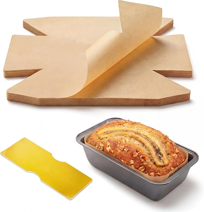 Bake Choice 100 Pcs Loaf Pan Liners for Baking Bread 9x5 Inch, Bread Pan Liners with Cardboard Formers, Non-Stick Pre Cut Unbleached Parchment Paper for Loaf Pan