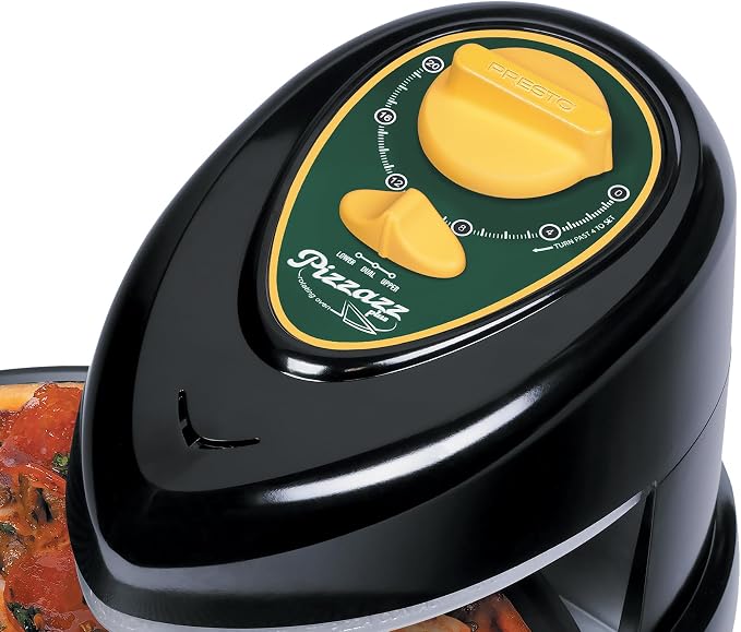 Presto 03434 Pizzaz Plus Rotating Oven - 12-Inch, Countertop Pizza Oven, Nonstick Tray, Top and Bottom Heating Elements, Easy to Clean, Green/Gold