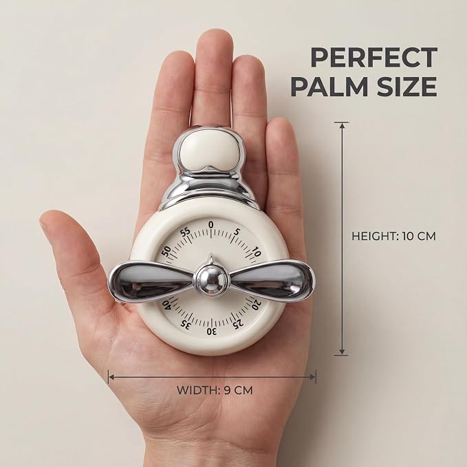 Visual Timer, Cute Magnetic Mechanical Kitchen Timer for Cooking, No Batteries Required, 60-Minute Countdown Clock for Study, Classroom, Baking, Yoga, Pomodoro - Loud Alarm (Cream White (Pilot Style))